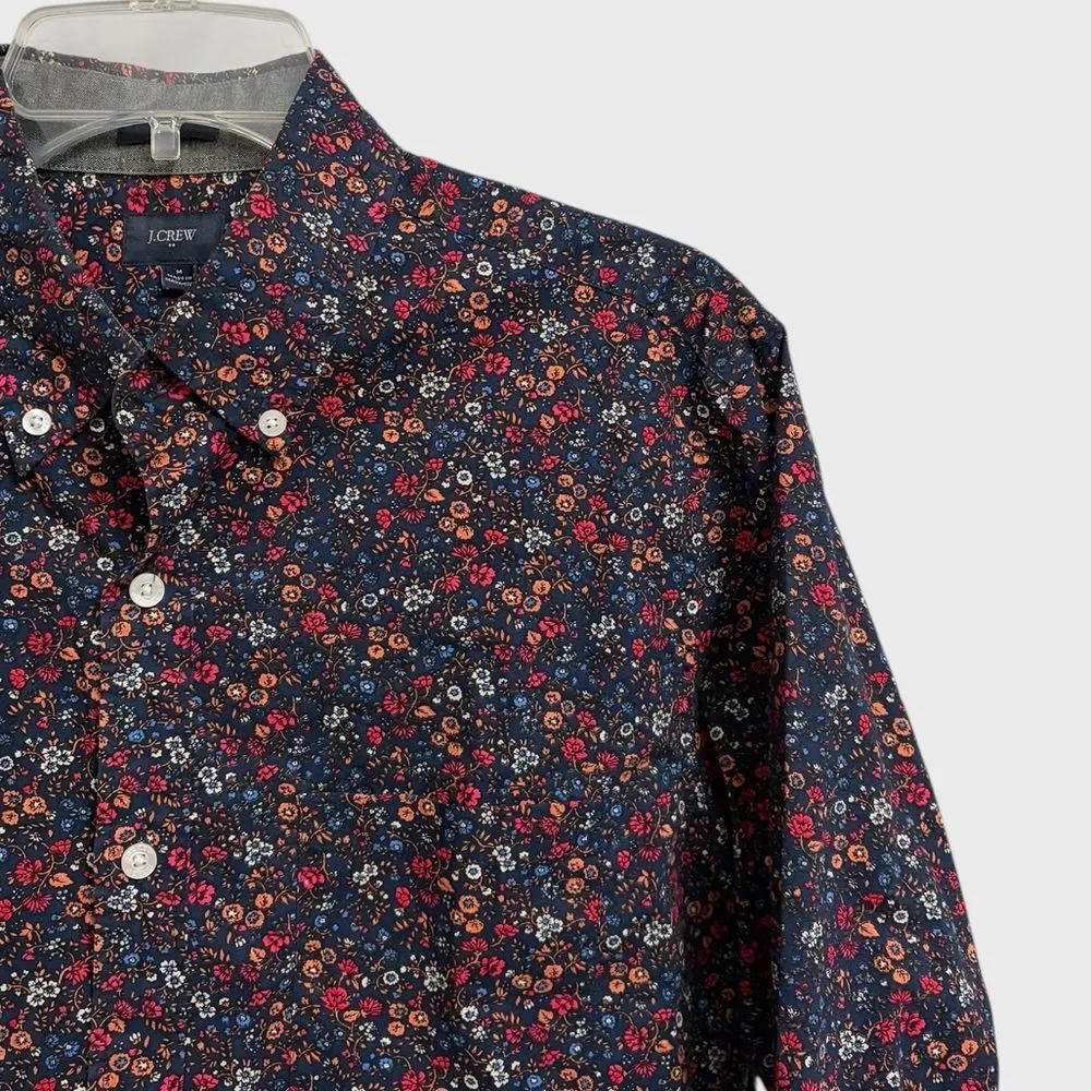 J. Crew Men's Slim Fit Floral Button-Down Shirt Size M Navy Multicolor Preppy
